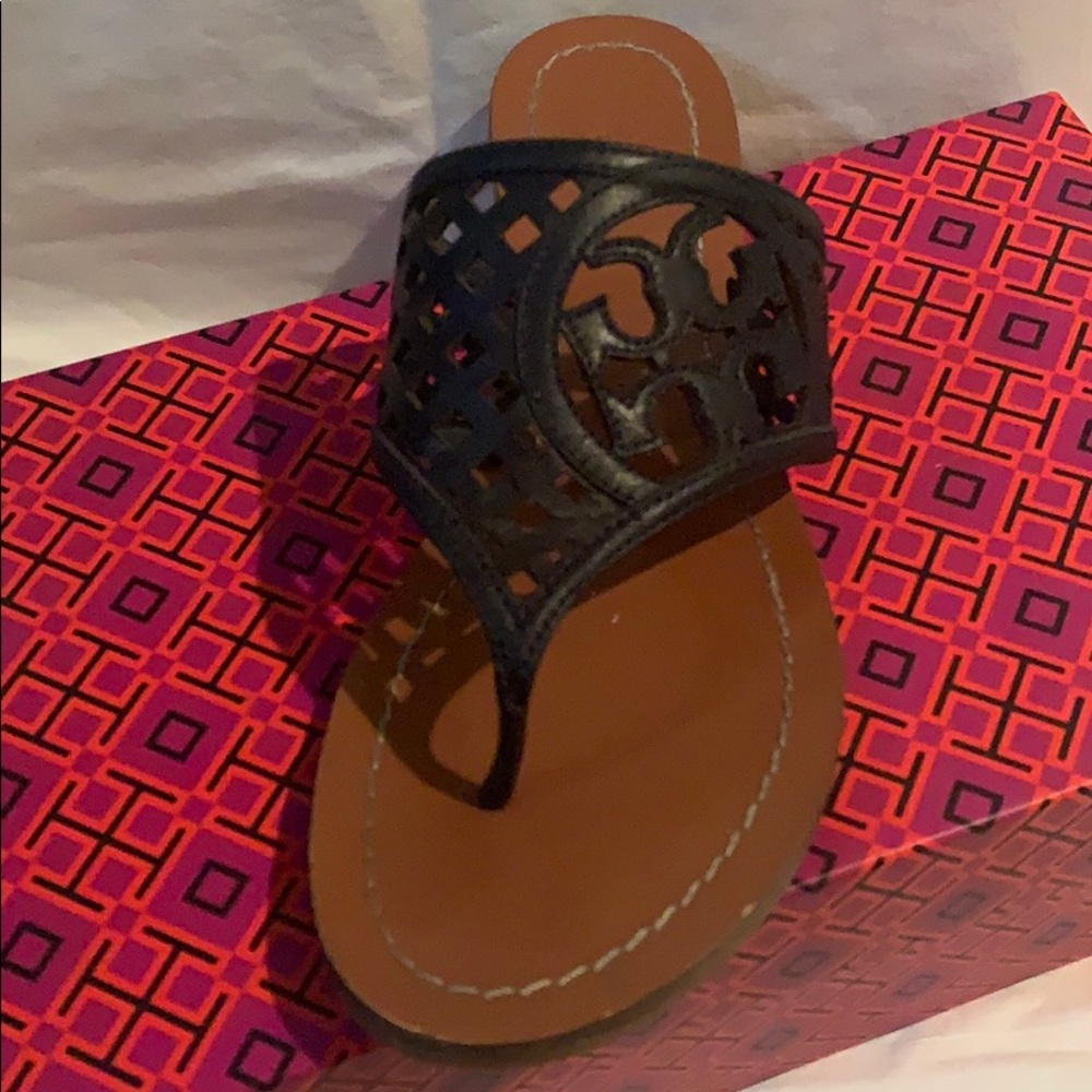 Tory Burch Navy blue Thatched Logo Thong